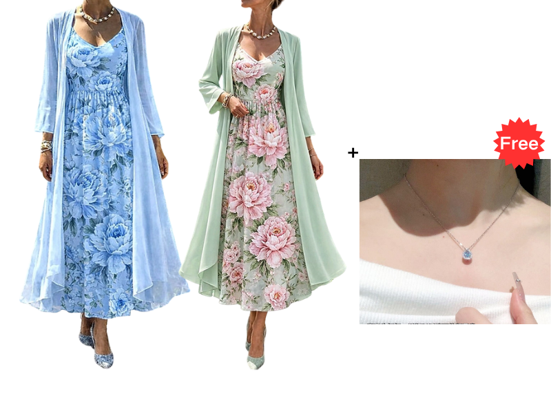 🌸👗Elegantes zweiteiliges Blumenkleid-Set für Damen – Perfekter Sommer-Urlaubslook✨