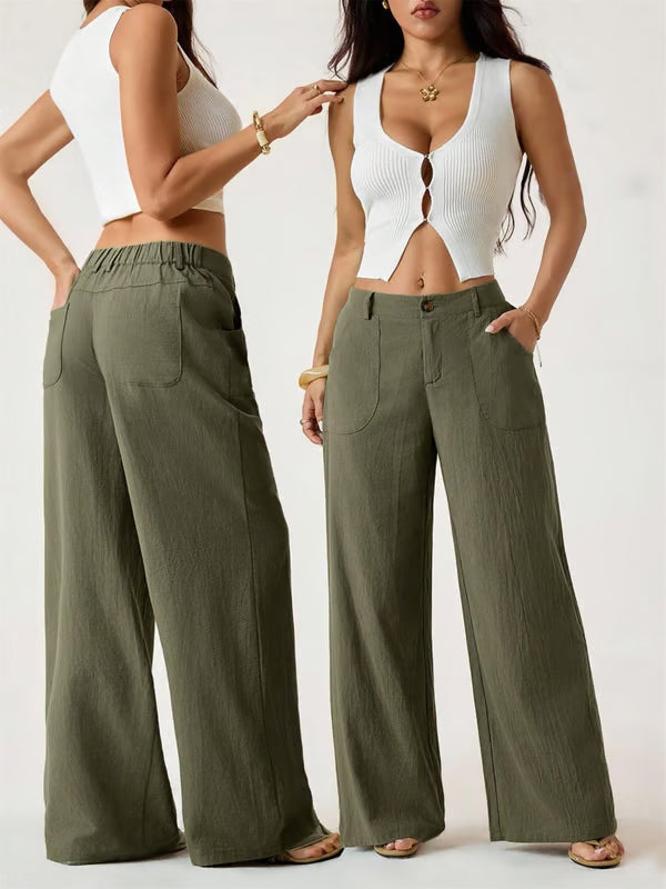 🔥LETZTER TAG 50% RABATT ☀️🛍️Damen Sommer Klassische Palazzo Hose aus Baumwoll-Leinen-Gemisch, leicht