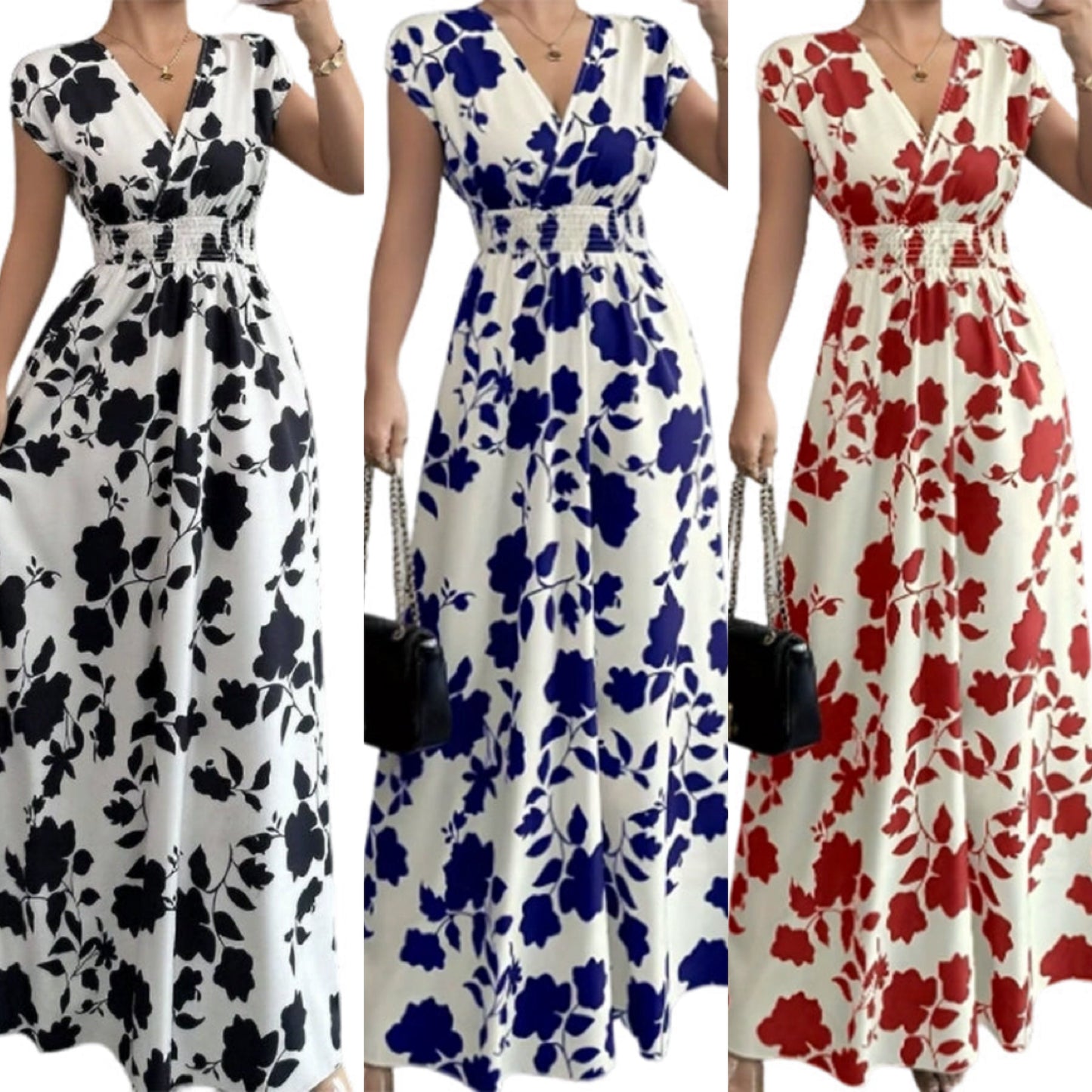 ✨Limited-time 50% Off ✨ Floral V-Neck Smocked Waist Maxi Dress🌸 Effortless Elegance 🌼