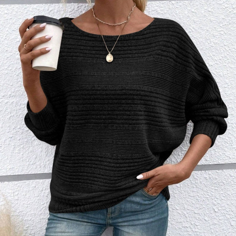 🌹Herbst-Sale - 49% Rabatt🌹Uni Langarm-Oberteil mit Rundhalsausschnitt und Streifenmuster