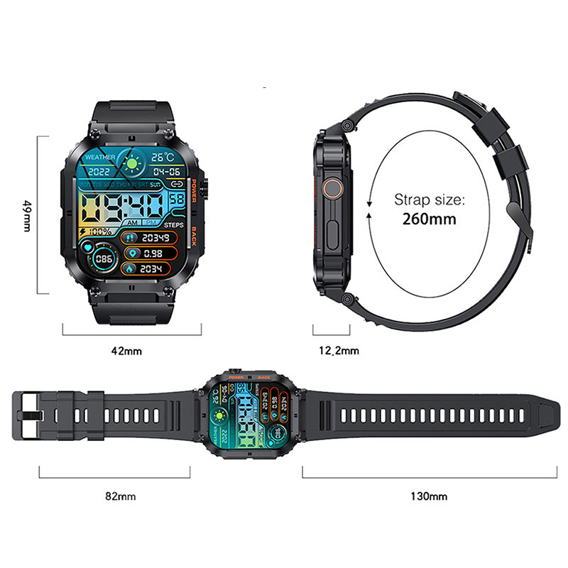 ⌚Waterproof Tactical Fitness Bluetooth Smartwatch – Fitness Tracker with Calls, Sports Modes & Long Battery Life ✨