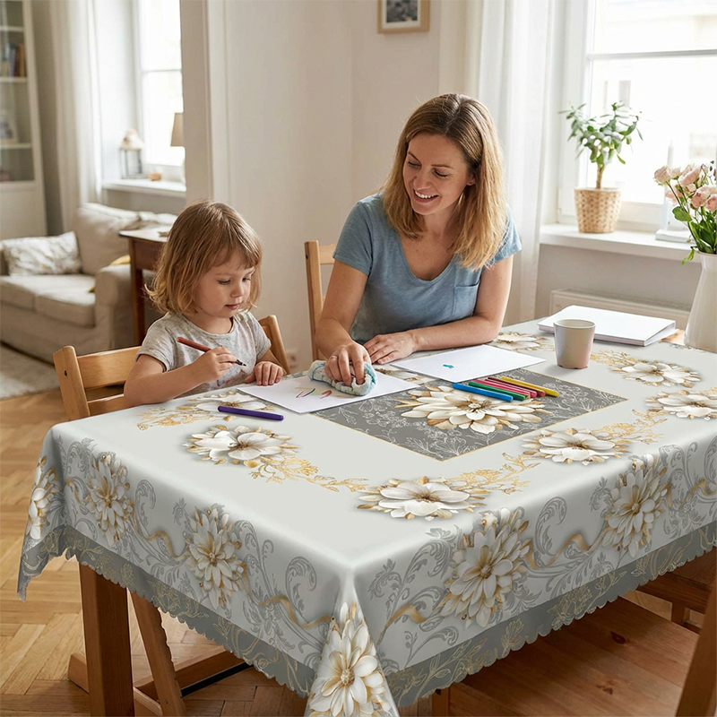 💮🍽️ Zeitlich begrenzt 50 % Rabatt! Elegante wasserdichte geprägte Blumen-Tischdecke – ölabweisend, knitterfrei & maschinenwaschbar