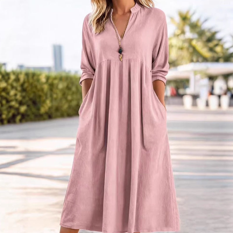 💐50 % RABATT! Neu eingetroffen 2026 – Lässiges V-Ausschnitt Midi-Kleid 🌸🆕【Limitierte Auflage】