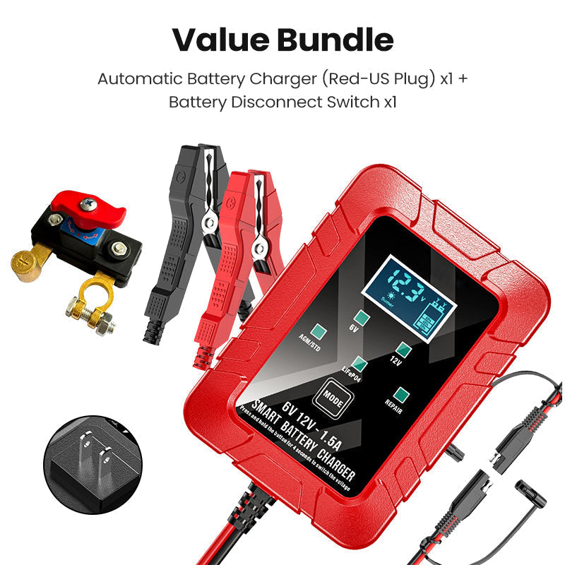 🔥Limited Time Promotion 50% OFF⚡1.5A 6V 12V Automatic Battery Charger – Safe, Fast & Efficient Charging! 🚗🔋