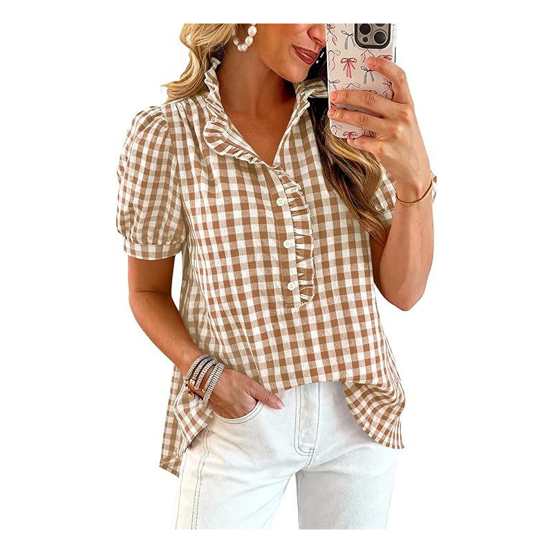 🔥 HOT SALE 63%👚🌸 Chic & Playful: Women's Casual Ruffled Puff Sleeve Top