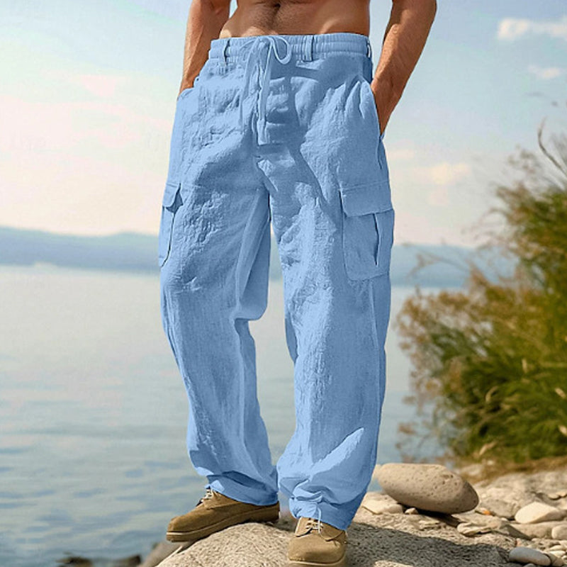 👖 LIMITED-TIME 50% OFF! ✨ Men's Cotton Linen Cargo Pants with Drawstring Waist – Breathable, Relaxed Fit, Multi-Pocket 🏔️