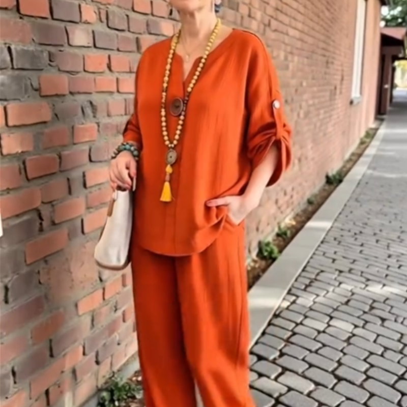 ✨👗Müheloser Chic: Bequemes Lounge-Set für Damen mit krempelbaren Ärmeln✈️Kostenloser Versand