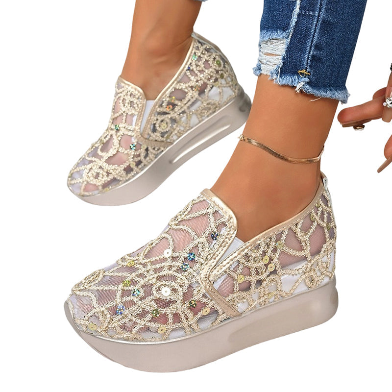 🌟Women's Breathable Mesh Slip-On Platform Sneakers✨ Sparkle & Step In Style 👟