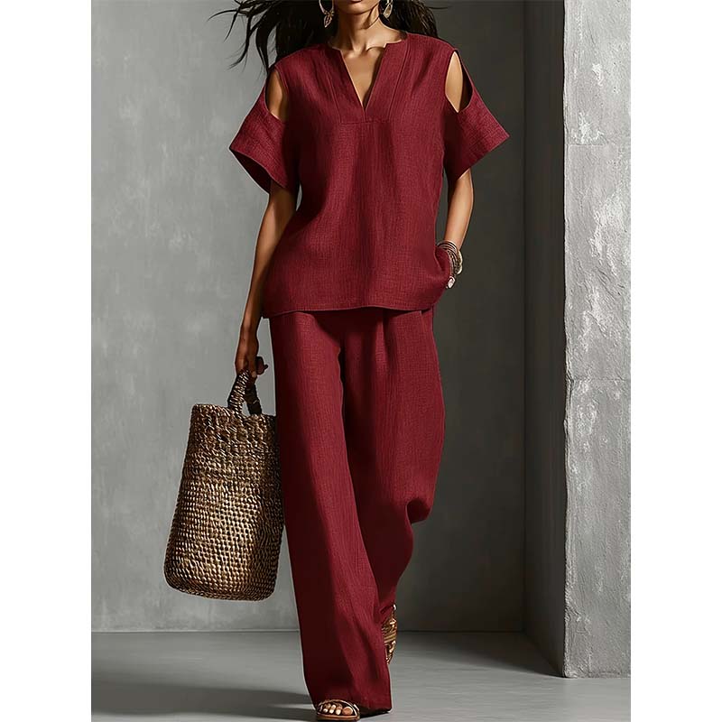 🔥 Limited-Time Sale – Up to 57% OFF✨Solid Color Relaxed Fit Tunic and Trousers Outfit