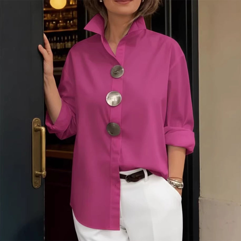 💫Women’s Oversized Button Stand Collar Shirt – Make Every Outfit A Statement!