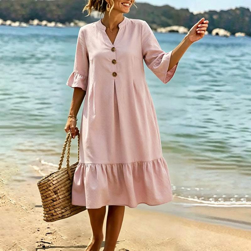 👗Damen-Sommerkleid mit Tupfen und Rüschenärmeln – Mühelos schick & Figurschmeichelnd ✨