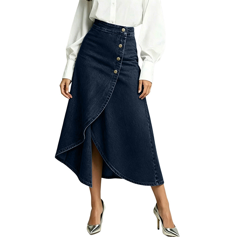 💙🔥Women's High-Waist Irregular Denim Skirt– Effortless Vintage Style