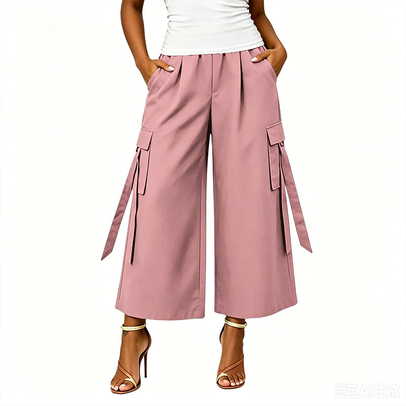 👖Women's Cropped Wide-Leg Cargo Pants – High Waist Street Style Trousers ✨