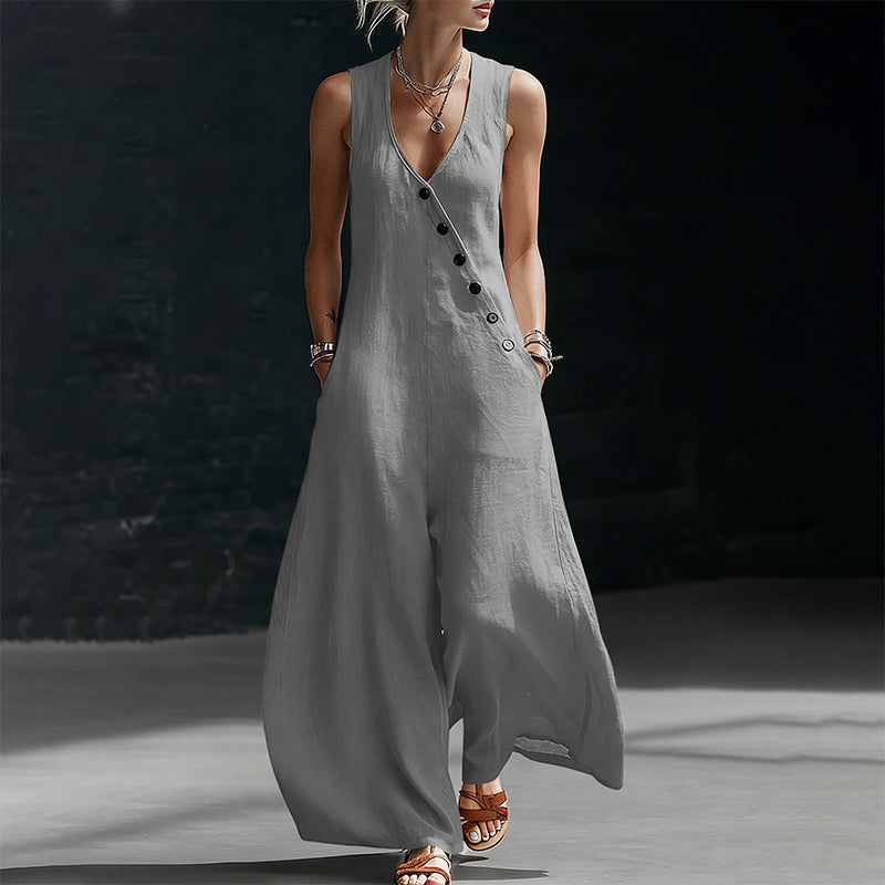 🌿✨Women's Sleeveless V-Neck Jumpsuit with Pockets – Lightweight, Flattering & Made For Comfort💃