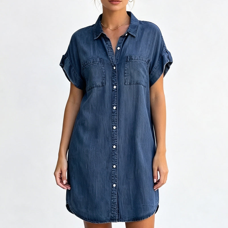 ⌛Limited-Time Offer-Women's Relaxed Denim Shirt Dress – Effortless Everyday Style With A Flattering Relaxed Fit 👗