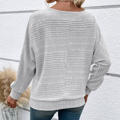🌹Herbst-Sale - 49% Rabatt🌹Uni Langarm-Oberteil mit Rundhalsausschnitt und Streifenmuster