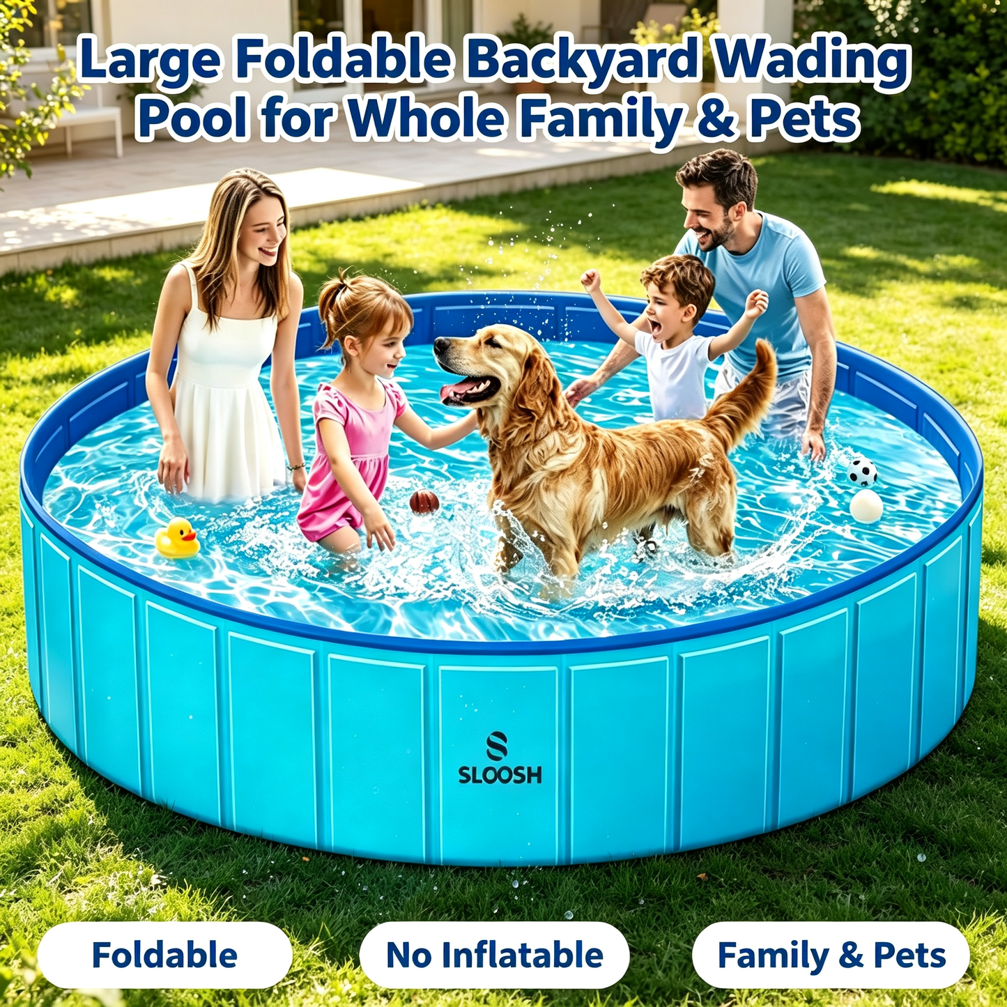 🏡💦Large Foldable Backyard Wading Pool for Whole Family & Pets – Instant Summer Fun For Kids & Year-Round Play 🏖️