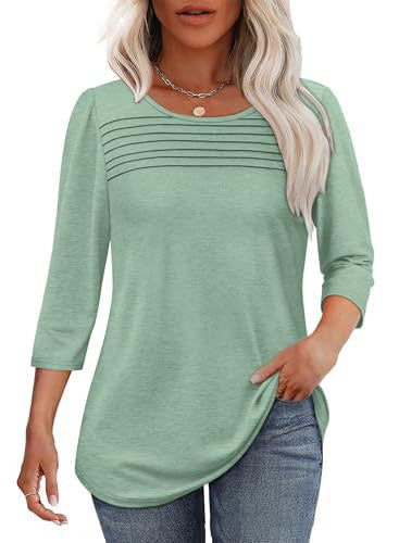 💕Last Day 50% OFF👚Women’s Pleated Detail 3/4 Sleeve Casual T-Shirt