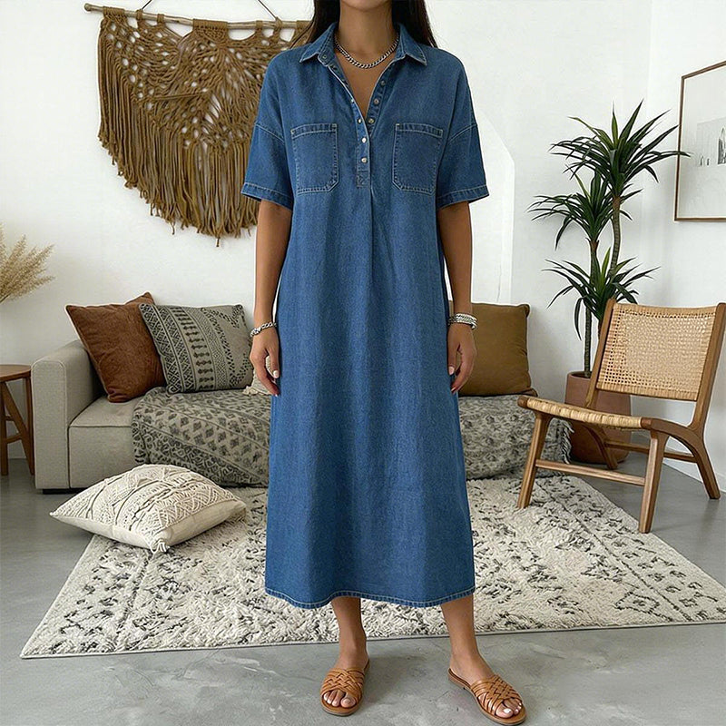 👗 60% OFF NOW! 👖 Casual Pocket Denim Midi Shirt Dress – Soft denim & relaxed fit – Functional pockets, perfect for everyday casual – comfortable and versatile ✨🌸