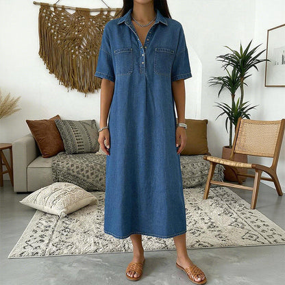 👗 60% OFF NOW! 👖 Casual Pocket Denim Midi Shirt Dress – Soft denim & relaxed fit – Functional pockets, perfect for everyday casual – comfortable and versatile ✨🌸
