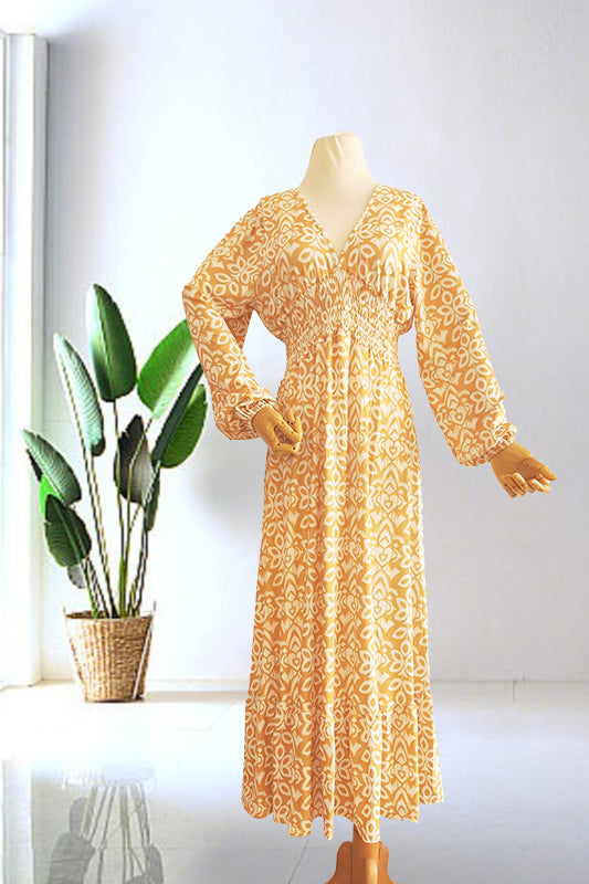 🔥Heißer Verkauf – 50% RABATT ✨ Langes Freizeitkleid mit V-Ausschnitt und Print – Mühelose Eleganz für sonnige Tage & besondere Momente 🌸
