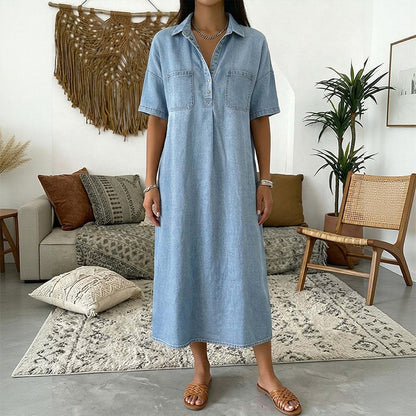 👗 60% OFF NOW! 👖 Casual Pocket Denim Midi Shirt Dress – Soft denim & relaxed fit – Functional pockets, perfect for everyday casual – comfortable and versatile ✨🌸