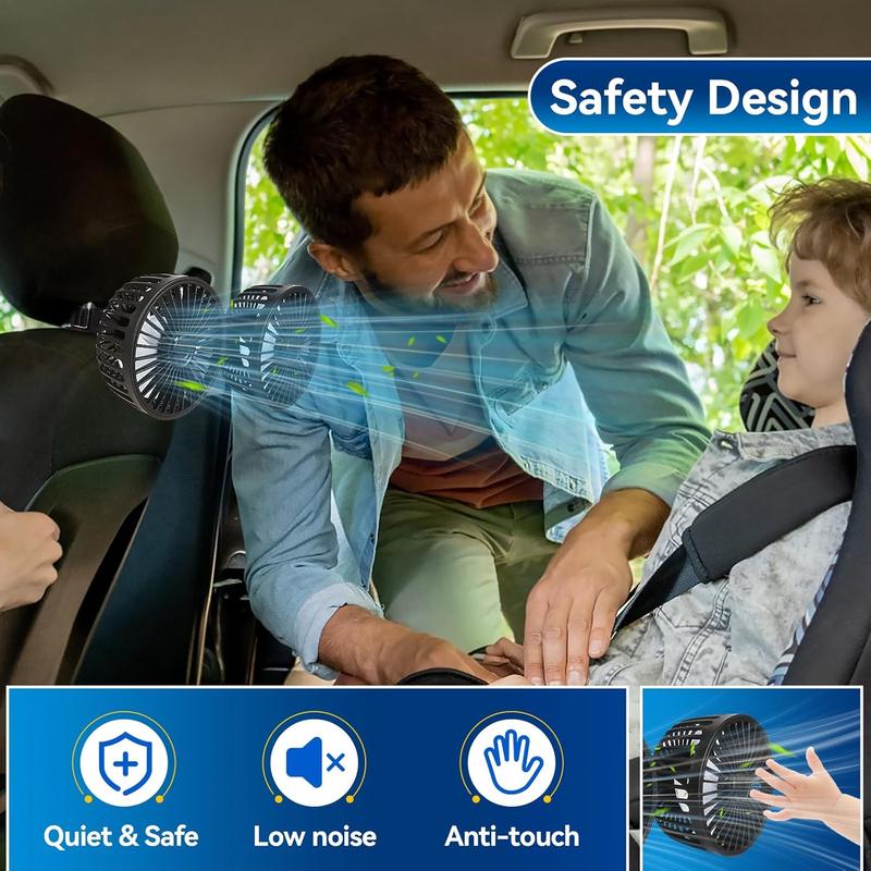 🌞Summer Sale 56% OFF🔥Dual Head USB Car Seat Fan, 3-Speed 360° Rotatable