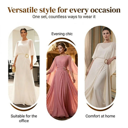 🥳2026 HOT SALE🥳💞50K+ SOLD!💥👵🌸 50% OFF! Flowing Cape Sleeve Top & Wrap Pants Set – Elegant Cape Sleeves, Flattering Wrap Front. Wide-leg Pants Elongate. Effortless Sophistication. 🕊️✨