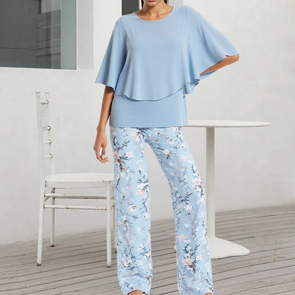 🔥Damen-Set aus bedruckter Hose und Rundhals-Top
