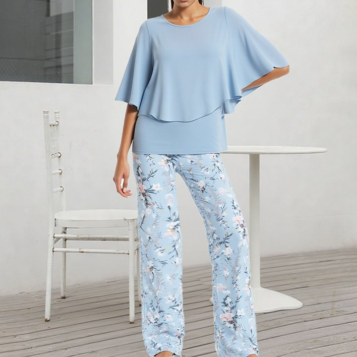 🔥Damen-Set aus bedruckter Hose und Rundhals-Top