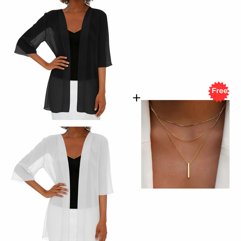 🏆LAST DAY SALE: ONLY ￡12.8!!🎁✨Women's Chiffon Open Front Cardigan Loose– Soft & Breathable🔥