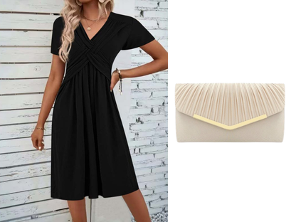 🔥 Zeitlich begrenzter Verkauf – Bis zu 50 % RABATT✨Damen V-Ausschnitt Wickelkleid mit Falten