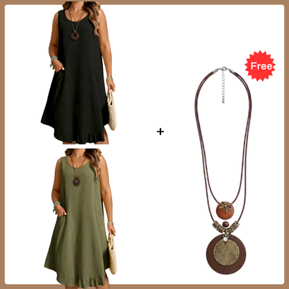 👗Women Casual Sleeveless Ruffle Dress – Breezy Casual Midi Dress ✨