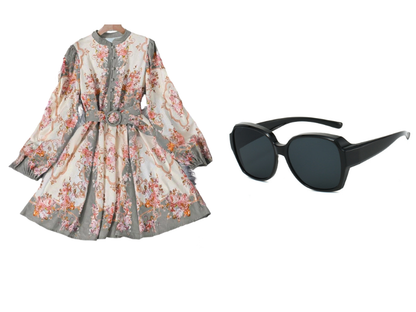 🌸 Zeitlose Eleganz – Romantisches Blumenmuster High Neck Minikleid🌷