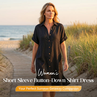 🌸Women's Short Sleeve Button-Down Shirt Dress – Your New Wardrobe Essential ✨