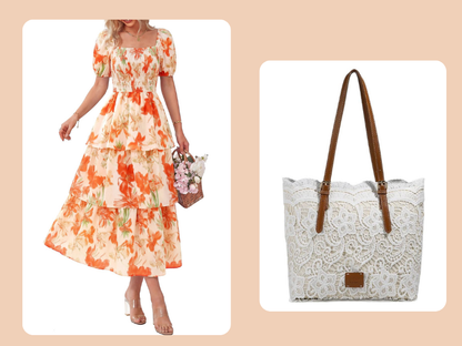 ⏰Sommer-Hot-Sale 50% RABATT💃Damenkleid mit Blumenmuster, eckigem Ausschnitt, Puffärmeln und gerafften Stufen