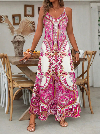 ⏳🔥2026 Verkaufsschlager🎁Damen Retro Print V-Ausschnitt Ärmelloses Maxikleid🔥Beim Kauf von 2 Stück kostenloser Versand🔥