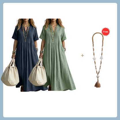 🔥 Nur heute – Bis zu 50% RABATT 👗 Damen lockeres Freizeitkleid mit V-Ausschnitt✨