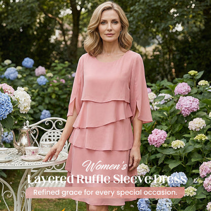 🌸Frühlingssale 50% RABATT🎁👗Elegantes Damenkleid mit gestuften Rüschenärmeln – Müheloser Stil für jeden Anlass💃