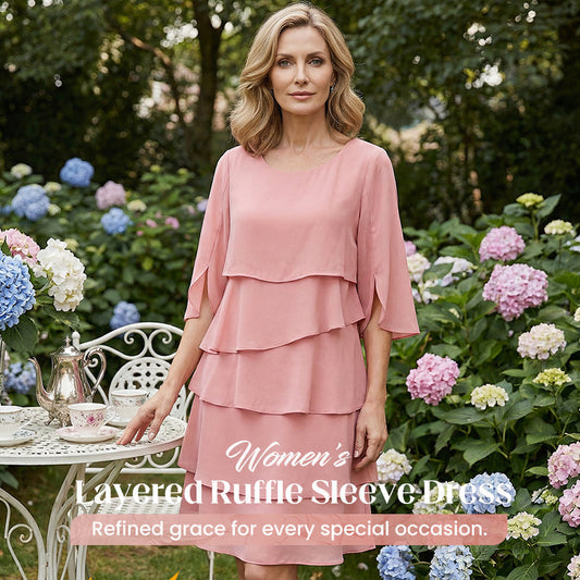 🌸Spring Sale 50% OFF🎁👗Women's Elegant Layered Ruffle Sleeve Dress – Effortless Style for Every Occasion💃