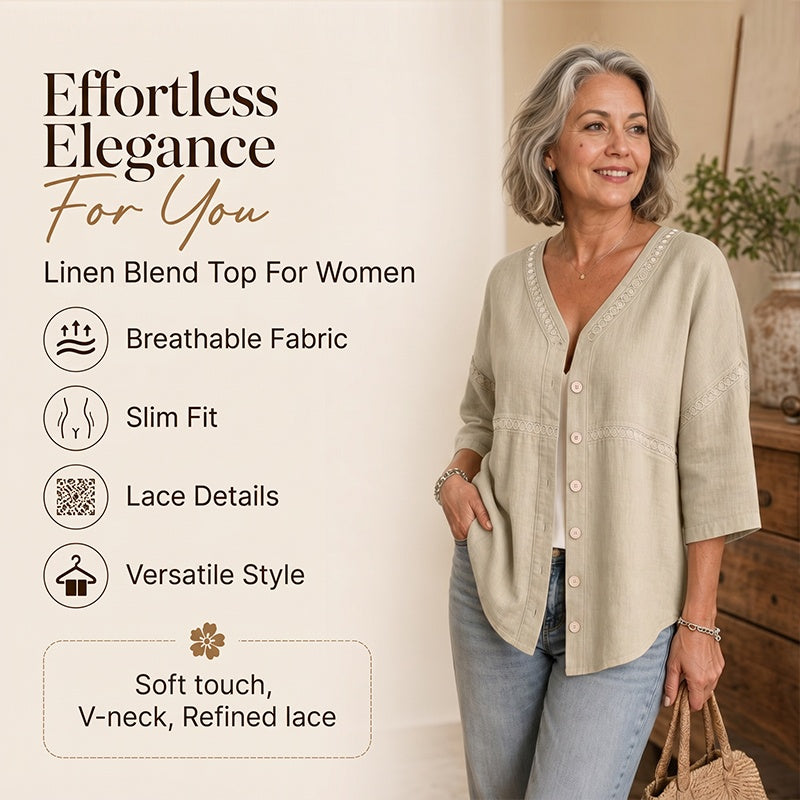 👚Women's V-Neck Lace Trim Button-Down Blouse– Elegant Everyday Top✨