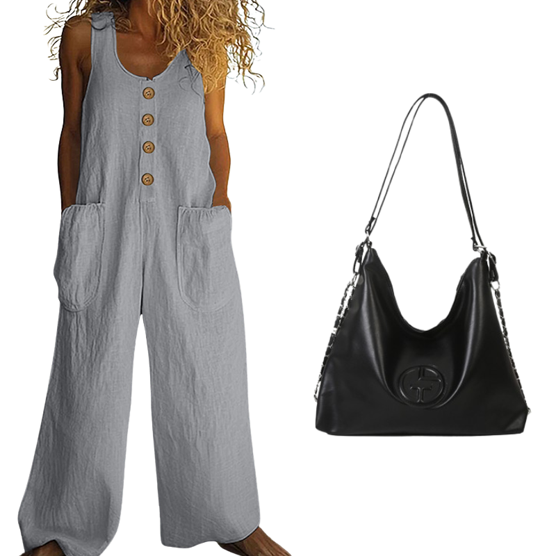 🌿Damen Ärmelloser Jumpsuit mit weitem Bein und Taschen – Schick, bequem & mühelos