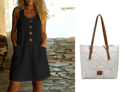 🌸Women's Solid Color U-Neck Sleeveless Cotton Linen Dress - Lightweight, Breezy & Ridiculously Comfy 💛