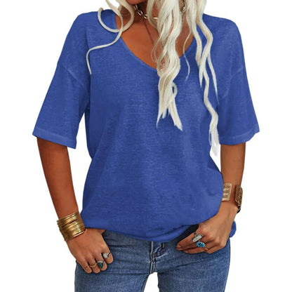 🎀Top-Seller -40% Rabatt👚Damen T-Shirt mit V-Ausschnitt in Unifarben