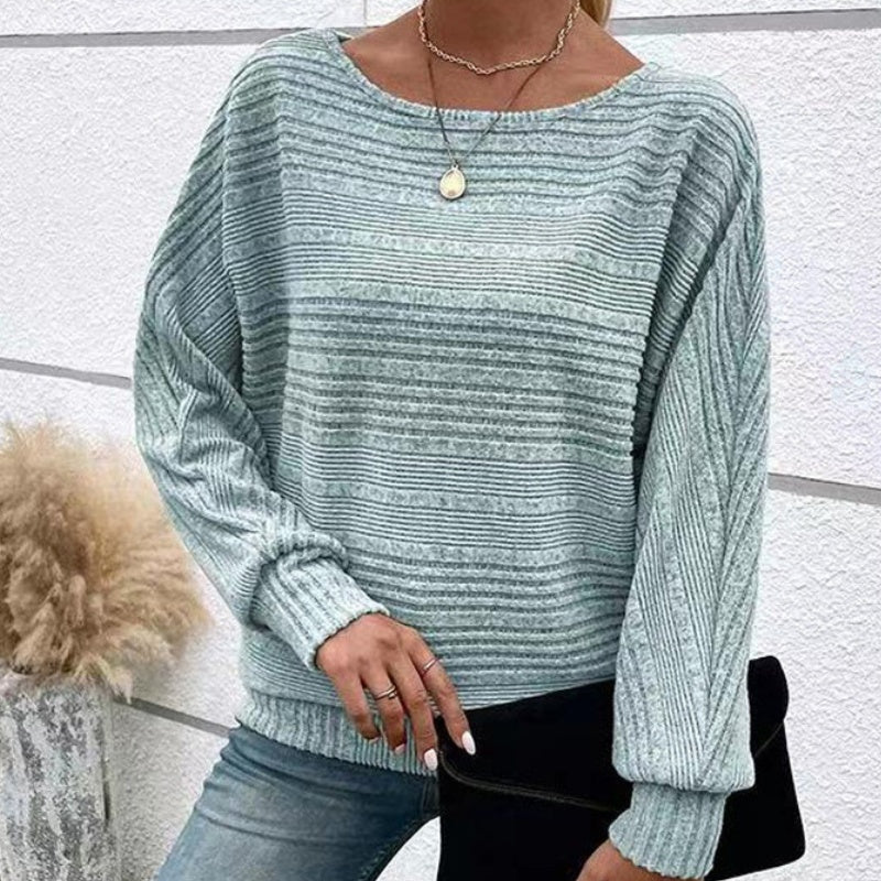 🌹Herbst-Sale - 49% Rabatt🌹Uni Langarm-Oberteil mit Rundhalsausschnitt und Streifenmuster