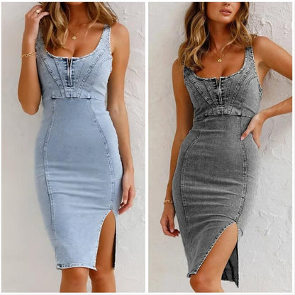 🥳2026 HOT SALE🥳💞50K+ SOLD!💥50%OFF！👗💙 Trending This Season | U-Neck Denim Bodycon Dress | Easy Style for Any Occasion ✨👜