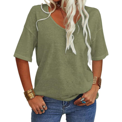 🎀Top-Seller -40% Rabatt👚Damen T-Shirt mit V-Ausschnitt in Unifarben