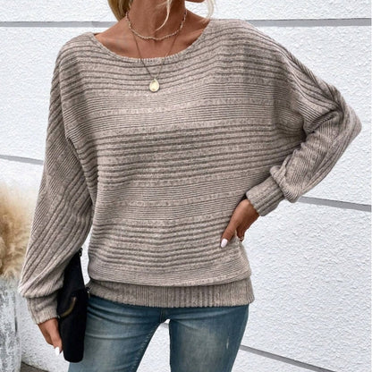 🌹Herbst-Sale - 49% Rabatt🌹Uni Langarm-Oberteil mit Rundhalsausschnitt und Streifenmuster