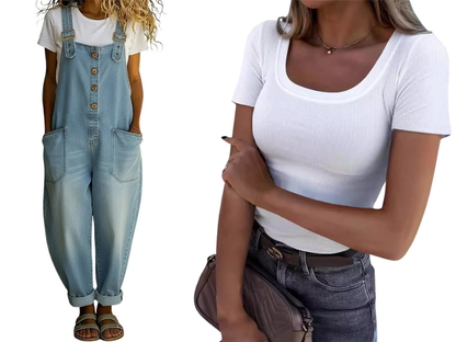 👖Lässige Baggy Jeans-Latzhose für Damen mit Taschen – Entspannter Stil, ganztägiger Komfort✨
