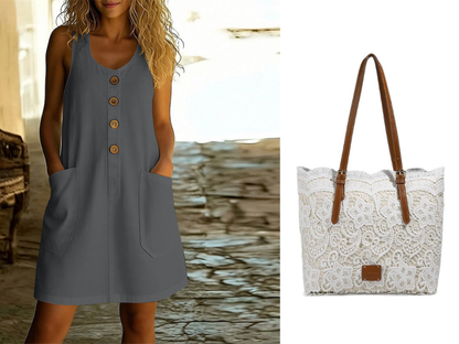 🌸Women's Solid Color U-Neck Sleeveless Cotton Linen Dress - Lightweight, Breezy & Ridiculously Comfy 💛